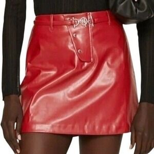 Saunders Collective Faux Leather Mini Skirt Women 10 Red Asymmetrical Front EUC